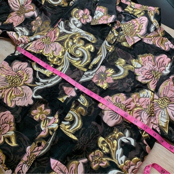 NWOT Boston Proper Sheer Floral Puff Sleeve Button Down Blouse - Picture 12 of 13